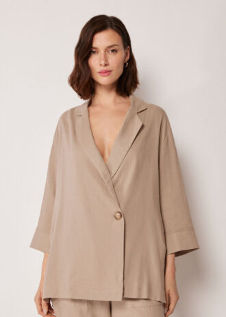 Blazer de corte largo em linho