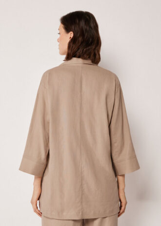 Blazer de corte largo em linho