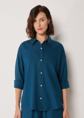Camisa curta de linho e viscose