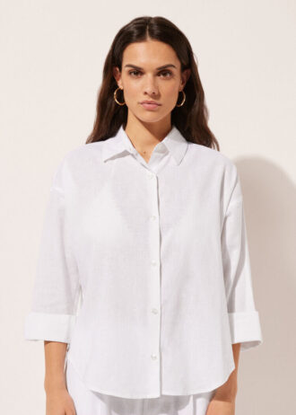 Camisa curta de linho e viscose