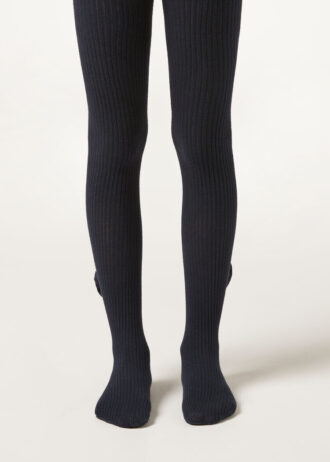 Collants de algodão com canelado e laço para meninas