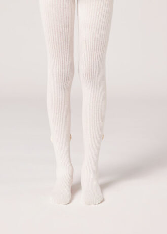 Collants de algodão com canelado e laço para meninas
