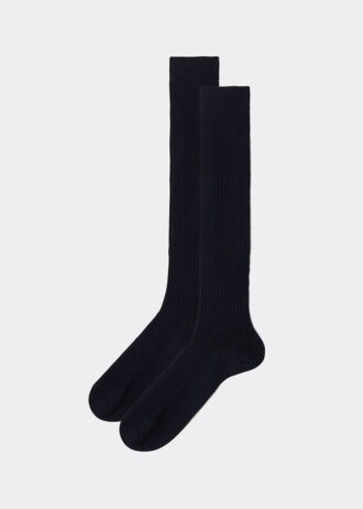 Meias compridas caneladas de fio Lisle para homem