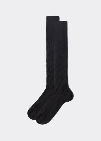 Meias compridas caneladas de fio Lisle para homem