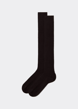 Meias compridas caneladas de fio Lisle para homem