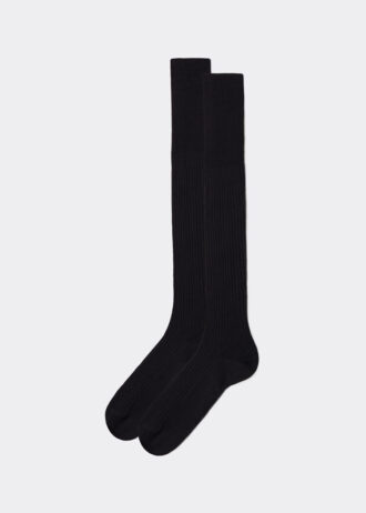 Meias compridas caneladas de fio Lisle para homem