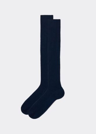 Meias compridas caneladas de fio Lisle para homem