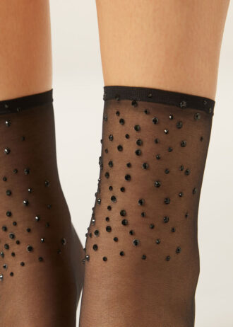 Meias curtas transparentes com strass