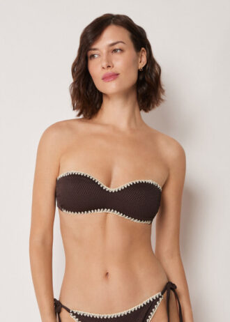 Top de biquíni bandeau com bordado bicolor