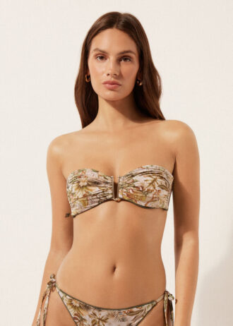 Top de biquíni bandeau com folhagem tropical