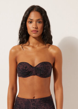 Top de biquíni bandeau com padrão animalier escuro