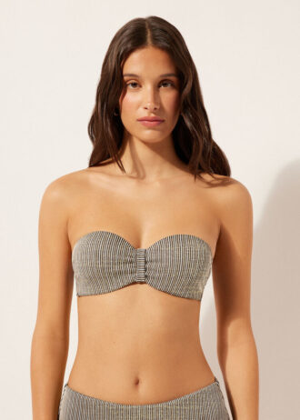Top de biquíni bandeau com riscas douradas