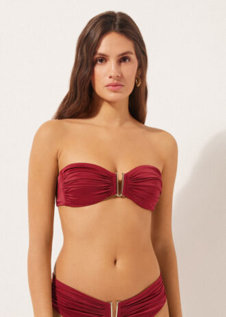 Top de biquíni bandeau em cetim brilhante