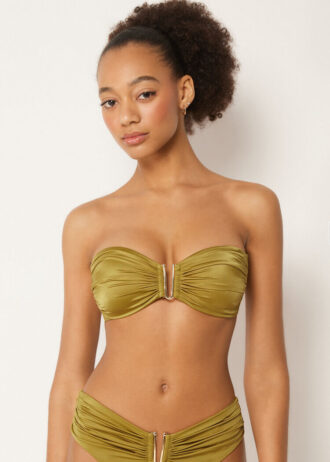 Top de biquíni bandeau em cetim brilhante