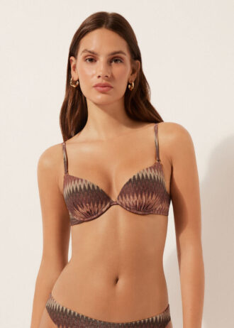 Top de biquíni push-up com padrão chevron dourado